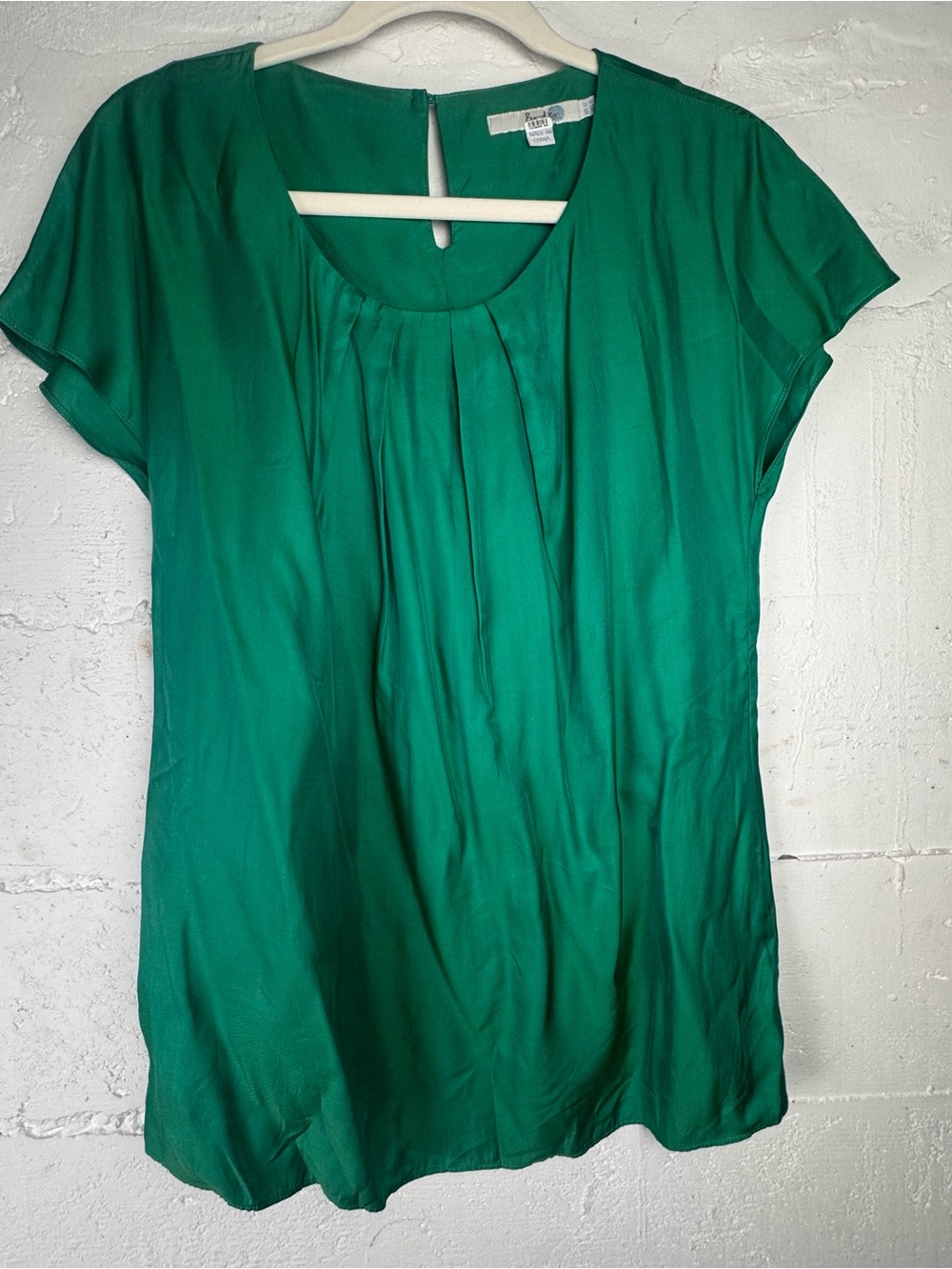 Boden Emerald Green Pleated Short-Sleeve Blouse Silk blend US 8 UK12